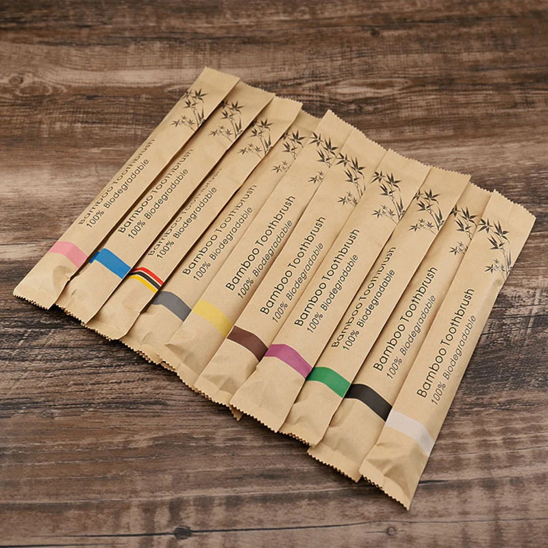 Bamboo Toothbrush - 5/15 ชิ้น แปรงสีฟันหลากสี ชุดแปรงสีฟันไม้ไผ่ธรรมชาติ ขนแปรงนุ่ม แปรงสีฟันถ่านไม้ไผ่