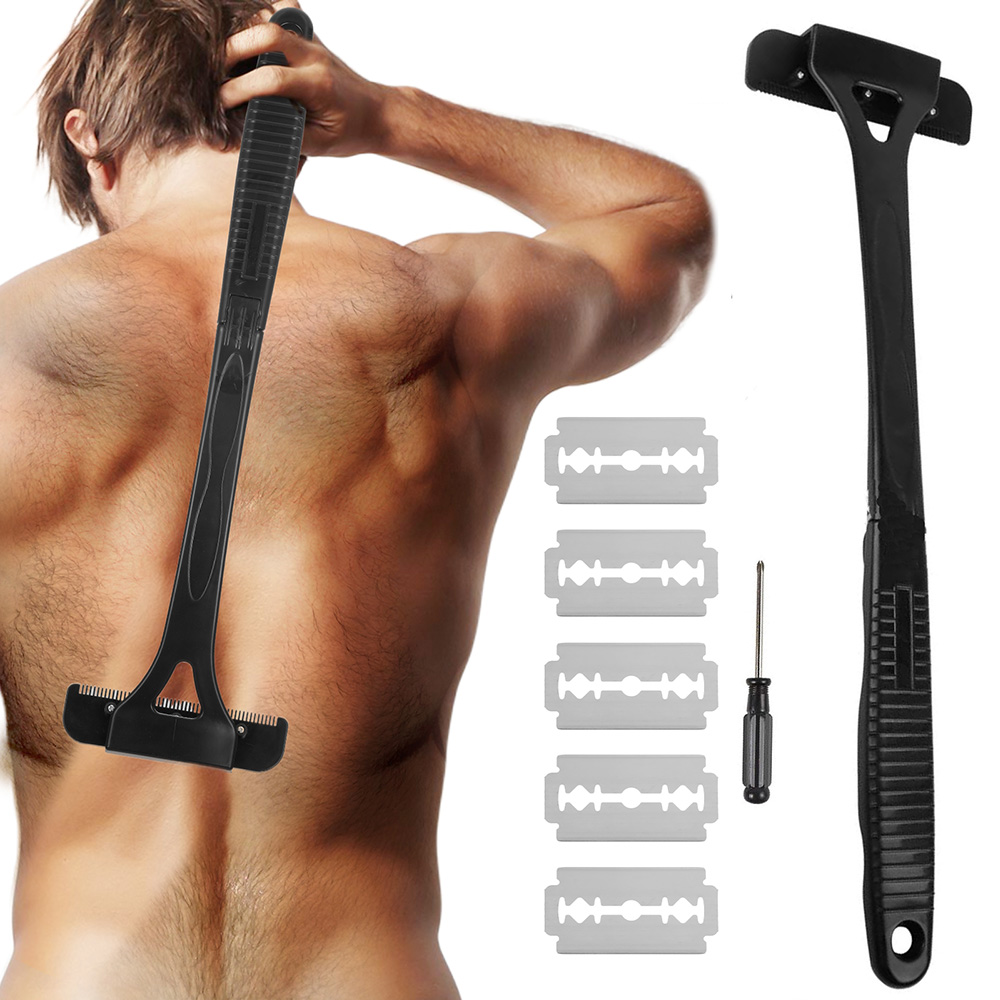 Safety Razor Handle - เครื่องโกนขนหลังสำหรับผู้ชาย, ด้ามจับยาวปลอดภัย, เครื่องตัดขนแบบพับได้, กำจัดขนตามร่างกายและขา, เครื่องโกนหนวด, อุปกรณ์โกนขนหลัง