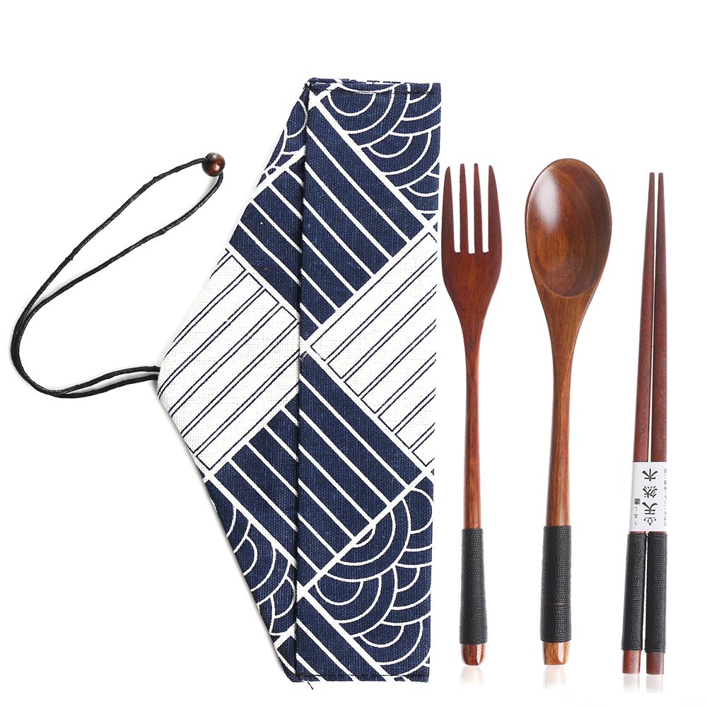 Bamboo Cutlery - กระเป๋า set peralatan Makan พกพาแบบไม้ตะเกียบช้อนส้อมสไตล์ญี่ปุ่น