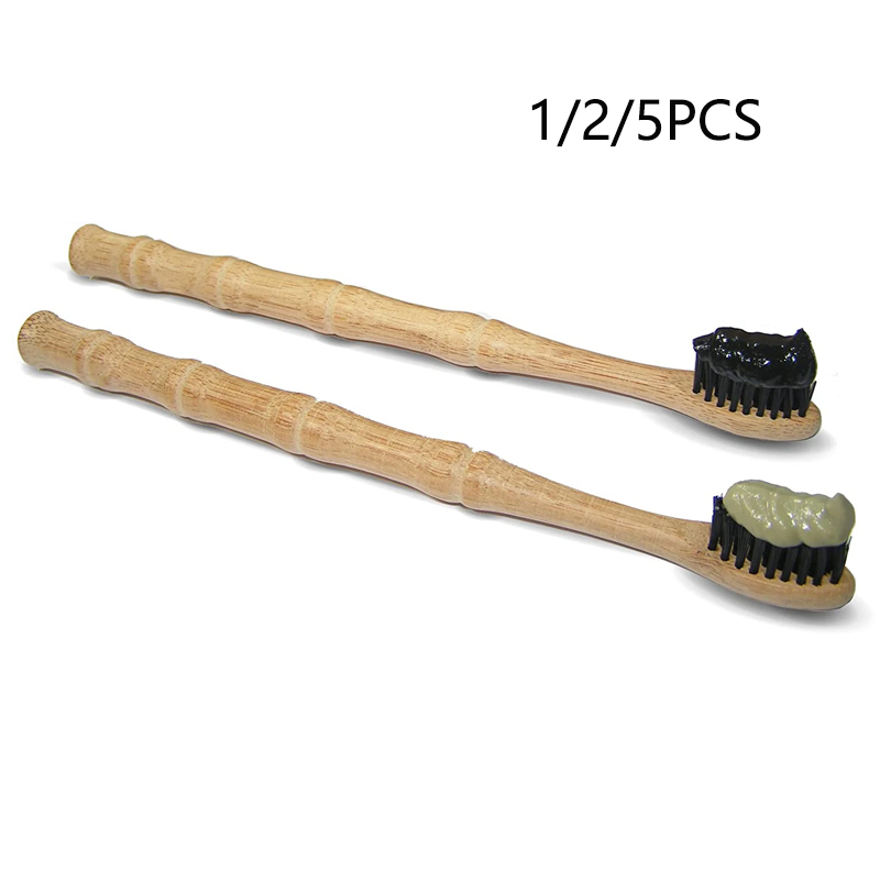 Bamboo Toothbrush - 1/2/5 Pcs ธรรมชาติแปรงสีฟัน Bamboo: เป็นมิตรกับสิ่งแวดล้อม BPA-ฟรีขนแปรงถ่านไม้ไผ่ร่วมด้ามไม้