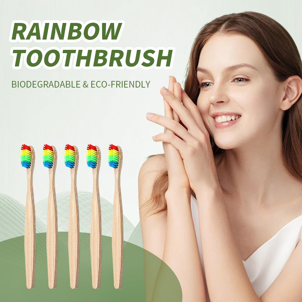Bamboo Toothbrush - แปรงสีฟันไม้ไผ่สีรุ้ง 10 แพ็คย่อยสลายได้และย่อยสลายได้เป็นมิตรกับสิ่งแวดล้อมแปรงสีฟันถ่านไม้ไผ่ธรรมชาติ