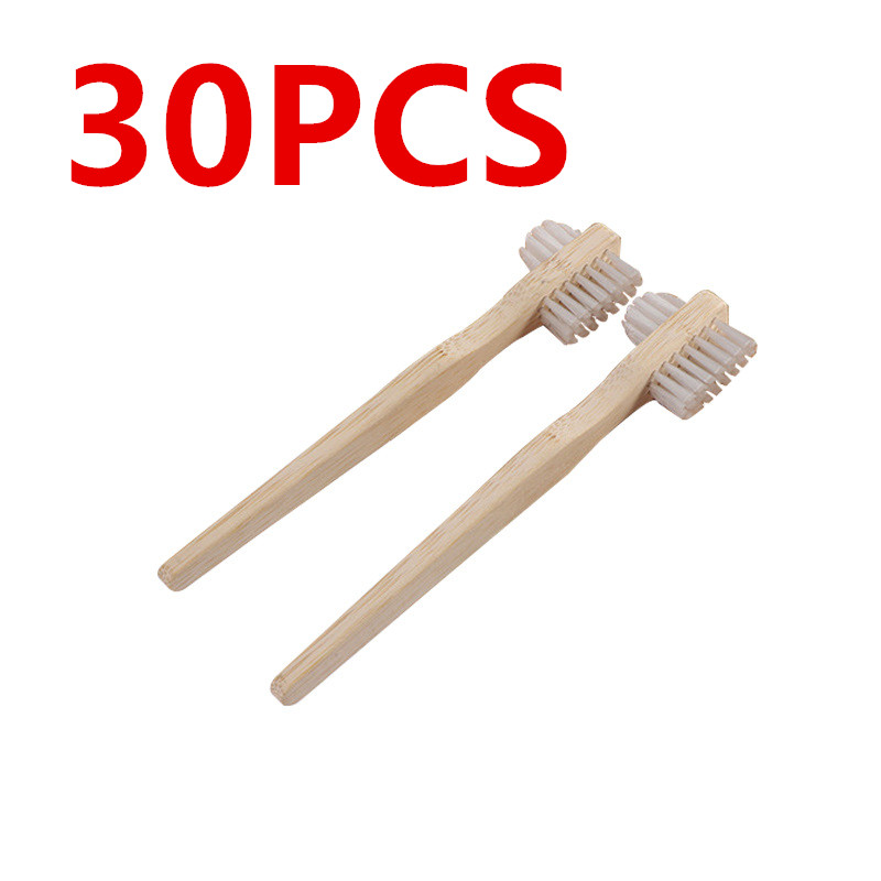 Bamboo Toothbrush - แปรงสีฟันสำหรับฟันปลอม ด้ามจับไม้ไผ่ 30 ชิ้น แปรงสองด้าน เป็นมิตรต่อสิ่งแวดล้อม