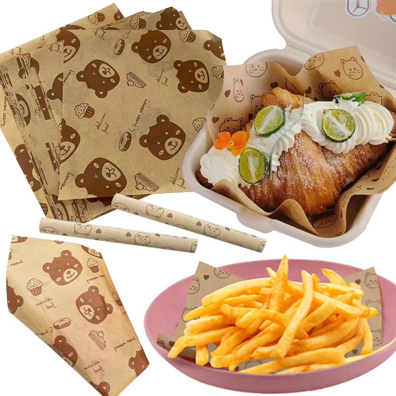 Beeswax Wrap - กระดาษรองอาหารลายหมี/หมีใหญ่ 100 ชิ้น/200 ชิ้น กระดาษรองอบกันน้ำมัน สำหรับร้านขายอาหาร