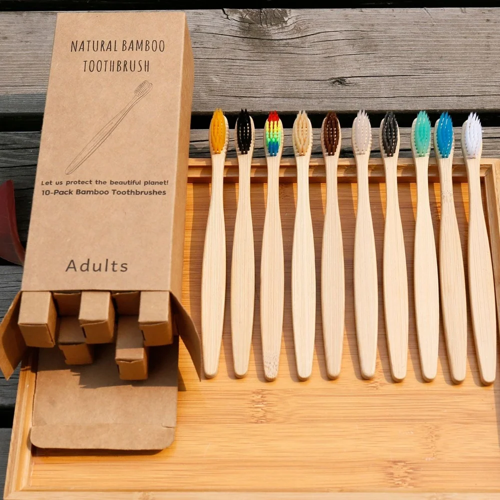 10 ชิ้นที่มีสีสันแปรงสีฟันไม้ไ - Bamboo Toothbrush บทวิจารณ์และราคา