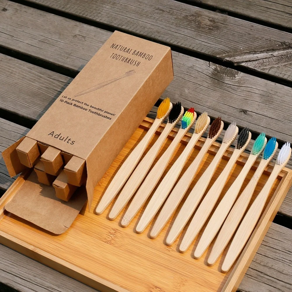 10 ชิ้นที่มีสีสันแปรงสีฟันไม้ไ - Bamboo Toothbrush บทวิจารณ์และราคา